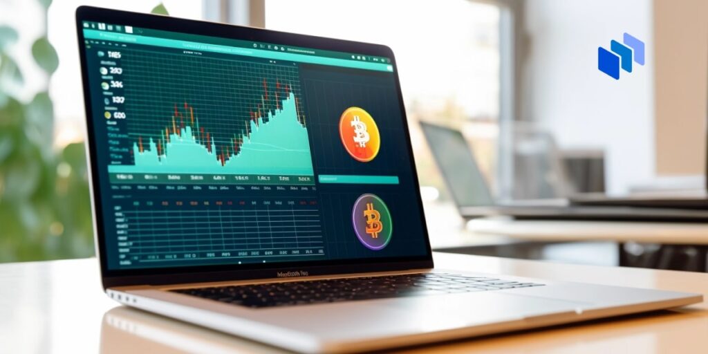 Bitcoin with a barchart on a computer screen