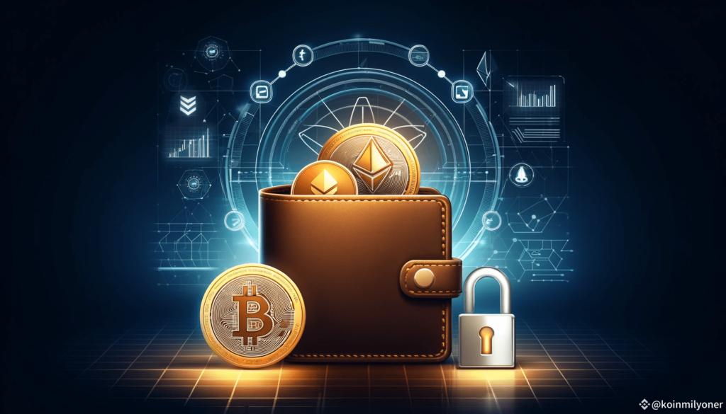 An image depicting cryptocurrencies stored in wallets with a padlock nearby