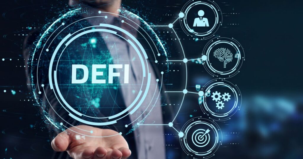 Image about Defi platform use blockchain to offer financial service